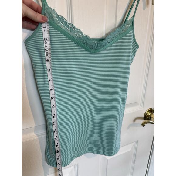 VTG Y2K Lace Cami Tank Size Small Green Striped Built in Bra Fairycore Western - Picture 5 of 7